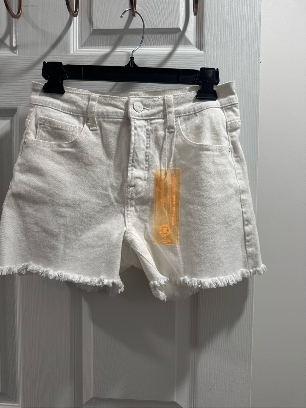 Women’s White Frayed Hem Denim Shorts